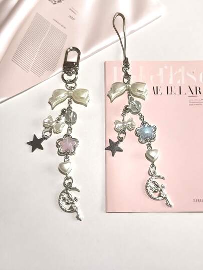 1pc Moonlight Bow Phone Accessory: Sweet & Cool Star & Cherry Blossom Charm Suitable For Rings, Headphones, Cameras, Jewelry, Phone Cases Compatible With Android And Most Smartphone,Gifts For Mother, Family, Friends, Kids, Birthday, Holiday Phone Chain