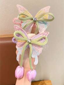 1/2pcs Kids Cute Simple Fashion Cartoon Bow Low Ponytail Bangs Hair Clips, Versatile Elegant Gentle Hair Accessories For Girls - Multicolor - View 9