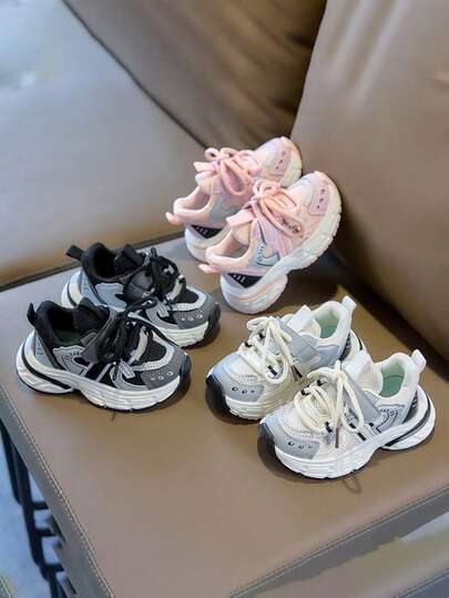 1 Pair Children's Soft-Sole Shock-Absorbing Mesh Breathable Comfortable Lightweight Kids Running Shoes, Suitable For Indoor And Outdoor Casual Sports