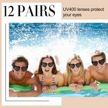 12 pièces Lunettes de soleil rétro en forme de cœur, convenant pour les enterrements de vie de jeune fille, la Saint-Valentin, les soirées célibataires, les mariages, les anniversaires, Halloween et autres occasions. Accessoire .