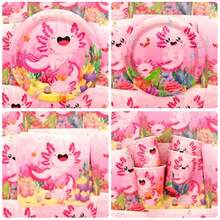 DPink Axolotl Birthday Party Decorations - Axolotl Party Plies Including Banner Plate Cake Topper Cup Napkin Balloon Tablecloth - Serves 20 - 粉色 - 查看 4