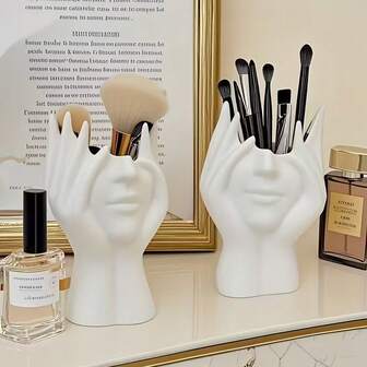 1/2 piezas Soporte para brochas de maquillaje con forma de cara, organizador de maquillaje de escritorio conveniente, material de resina, antideslizante, accesorio de baño, regalo ideal para amigos