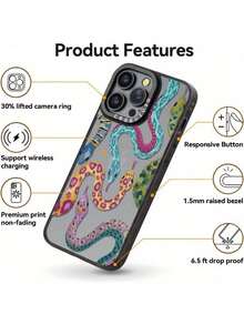 Compatible With 11 To 16 Pro - Fun And Stylish Case - Durable And Fashionable Phone Case - Feminine Snake Print Design For 11 To 16 Pro 6.1" - 彩色 - 查看 5