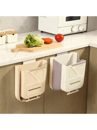 1 Pc Foldable Hanging Trash Can For Kitchen Cabinet Door 1.5 Gallon Plastic Kitchen Compost Bin Hanging Trash Can Space-Saving Design For Home Cabinet Door Bathroom Office RV Car