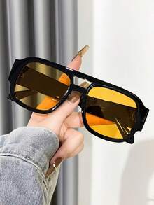 1 件欧美 Ins 风格双桥方形框架时尚眼镜，适合女士，适合夏季海滩篝火、派对、礼物、复古街头风格、驾驶、户外旅行、聚会、舞台表演、外出配件、海滩防晒、返校季、假期 - 多款 - 查看 8