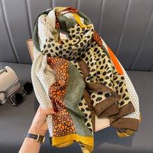 Elegant Leopard Print Women's Scarf, Breathable & Warm Fall/Spring Wrap, Windproof Stylish Accessory For Cool Weather - Coffee Brown - View 7