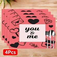 1 pieza/4 piezas/6 piezas Manteles individuales de lino con estampado temático del Día de San Valentín, aptos para mesa de comedor, Día de San Valentín, se pueden usar como regalo del Día de San Valentín, decoración del Día de San Valentín, aplicable para todas las temporadas, mantel de mesa de comedor moderno y lavable, decoración de habitación, posavasos, manteles individuales para cocina y comedor, decoración de fiesta interior/exterior, decoración del hogar, regalo ideal