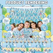 D114Pcs Blue Axolotl Birthday Party Plies Include Banner-Backdrop-Balloons-Cake Topper-Cupcake Toppers-Tableware-Plates-Napkins-Cups-Cutlery-Tablecloth For Blue Axolotl Party Decorations - Màu xanh lam - Xem 5