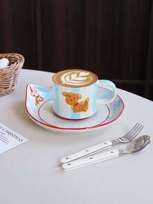 1 pieza Taza de cerámica con perro pintado a mano, diseño creativo de rayas en relieve, adecuado para reuniones y fiestas, taza linda para desayuno, leche, gachas, té de la tarde o café, regalo perfecto para la sala de estar o el dormitorio - Multicolor - Ver 3
