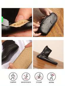 1 Pair Thermal Lined Waterproof Anti-Slip PU Leather Socks, Warm Snow Boots Socks, Indoor Floor Socks - Black - View 3