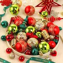 Juego de 78 adornos para árbol de Navidad, adornos de bolas de Navidad inastillables para colgar, para decoración del hogar, fiestas y festividades, color champán y blanco - 78 piezas - Ver 3