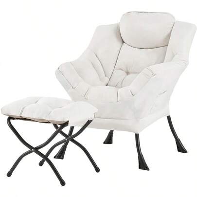 Tiita Lazy Chair With Ottoman Modern Large Accent Lounge Chair Leisure Sofa Armchair With Ottoman Reading Sofa With Footrest For Bedroom Living Room Dorm Rooms Garden And Courtyard Beige