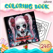 GDTME Gothic Dark Girl Adult Coloring Book: Gothic Dolls, Puppets, Bold & Unique Designs, 24 Pages Of Cute Yet Eerie Illustrations, Perfect For Coloring In A Quiet Environment, Relaxing & Comfortable, Suitable As Birthday Gift, New Year Gift, Gift For Women, Back To School Supplies, 7.9x7.9 Inches. - Multicolor - View 3