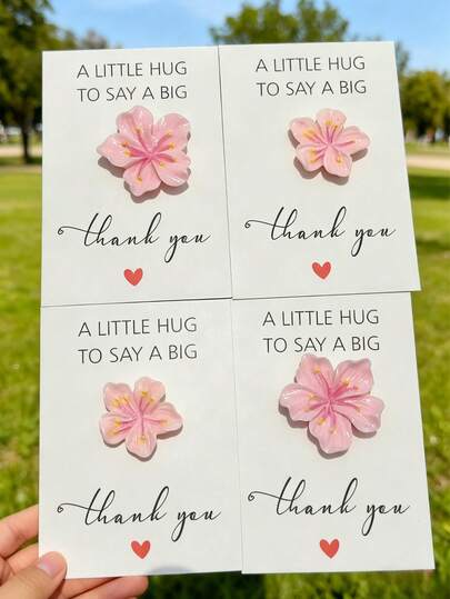 1/4张迷你便携花形感谢卡 - 小巧便携，方便放入口袋，适合派对回礼、外出表达感谢及作为小礼物附件 | 可爱的花卉装饰感谢卡，适用于生日聚会及日常友情感谢