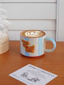 1 pieza Taza de cerámica con perro pintado a mano, diseño creativo de rayas en relieve, adecuado para reuniones y fiestas, taza linda para desayuno, leche, gachas, té de la tarde o café, regalo perfecto para la sala de estar o el dormitorio - Multicolor - Ver 9