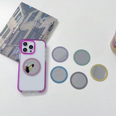 2片装时尚闪亮手机后盖DIY无线磁吸化妆镜，多功能亚克力镜面手机贴片，适用于化妆、补妆、小镜子、化妆镜、手机配件、手持镜