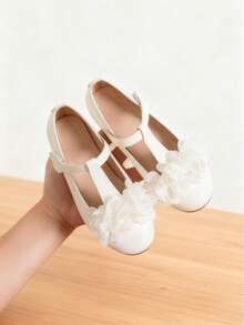 Girls Floral Pattern Mary Jane Flat Shoes - Soft Sole, Gentle Design, Suitable For Daily Wear, School Activities, Birthday Parties, Church Events, Christmas, New Year Gatherings, Holiday Family Outings And Other Festive Occasions - Comfortable And Fashionable, Suitable For All-Day Play And Special Celebrations - White - View 2