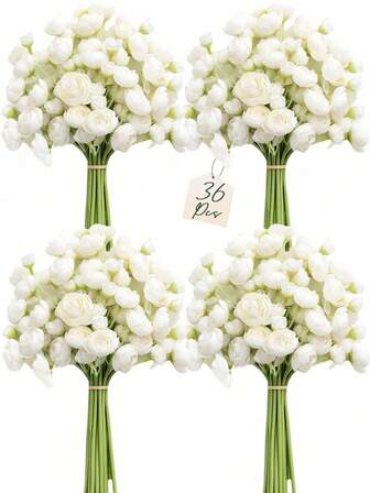 36pcs Artificial Ranunculus Flowers, Silk Mini Ranunculus Flowers For DIY Bouquets, Loose Fake Wedding Filler Flowers For Center Decor, Bridal Shower Decorations