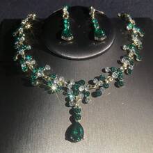1 Set Bridal Party Banquet Accessories, Fashionable Luxury Sparkling Rhinestone Jewelry Set - Necklace, Earrings, 3pcs - Jewelry Set - View 9