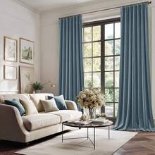 Olive Green Pinch Pleated Curtains 96 Inches Long, Thermal Insulated Window Drapes With Hooks, Soft Track System Panels Living Room, W38 X L96, 2 Panels, Home Decor - Slate Blue - View 2