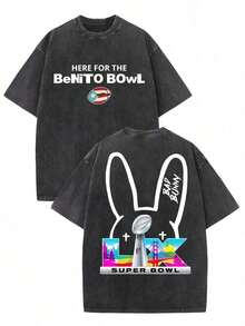 Summer BestsellersBadBunny Benito Bowl T Shirt,Retro Washed T-Shirt Double Sided Printed (230 Pure Cotton T-Shirt),Christian Gift, Men's T-Shirt, Men's Casual, Comfortable, Fashionable T-Shirt, Street Style CottonsuppleSoft And Comfortable - Black - View 9