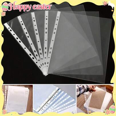 100pcs Thick A4 Clear Plastic File Folders, 3C Reinforced Document Sleeves, 11-Hole Protective Plastic Pockets, Suitable For 3-Ring Binders, PP Standard Plastic File Jackets, Ideal For Home, Office And School