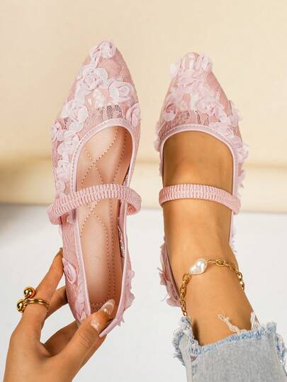 Fashionable & Elegant Flat Sweet Pink Peach Blossom Elastic Slip-On Casual Comfortable Outdoor Wear