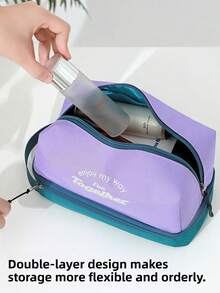 1pc Purple, Green, Gray, Orange Dry Wet Separation Wash Bag Waterproof Bathroom Hot Spring Bathhouse Storage Bag Travel Large Capacity Makeup Bag - Multicolor - View 10