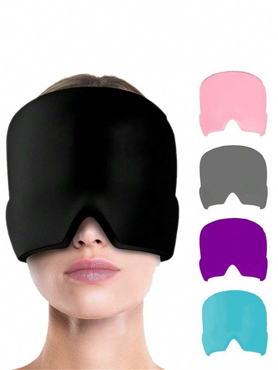 1pc Single Layer Cooling Gel Head Cap, Cold/Hot Compress Ice Pack Headache Relief Mask - Solid Color - View 1