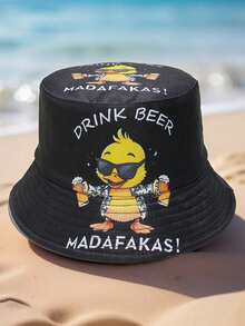 1 chiếc mũ unisex, hình vịt hoạt hình "BEER TIME" (Giờ uống bia) in hình bia cá nhân hóa, mũ tai bèo hai mặt "PEW PEW" (Bắn bắn), mũ chống nắng ngoài trời, mũ tai bèo thường ngày đa năng, mũ đôi dự tiệc, thích hợp sử dụng hàng ngày. - A - Xem 15