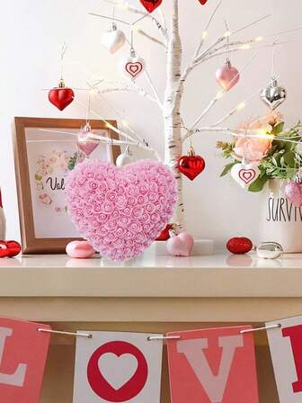 1 pieza Flor de rosa artificial en forma de corazón, ramo de rosas en forma de corazón, regalo en forma de corazón, regalo para el Día de San Valentín, aniversario, Día de la Madre
