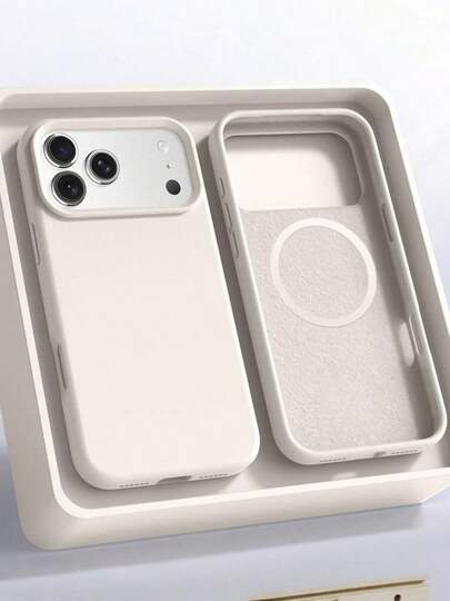 1pc Minimalist Liquid Silicone Magnetic Wireless Charging Protective Case, Compatible With 17 Air 16 14 13 12 15 Pro Max Plus, With Velvet Camera Protection