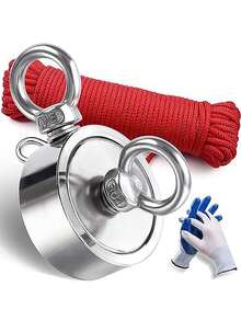 2个钕磁铁组合装（549磅）超强磁铁，直径1.88英寸（48毫米），适用于河流打捞和磁力捕鱼 - 銀色 - 查看 1