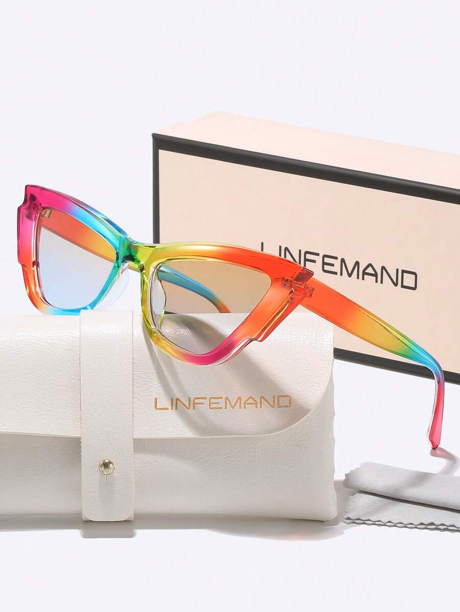 Kính mắt mèo trang trí LINFEMAND phối màu cầu vồng, viền retro tương phản đầy màu sắc, phù hợp cho kỳ nghỉ, phong cách đường phố, đeo hàng ngày, phụ kiện cần thiết, quà tặng ngày lễ. - Nhiều màu - Xem 1