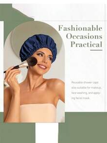 1pc Reusable Women's Shower Cap, Large Waterproof Bathing Cap, Washable With Elastic Band, Suitable For Long Hair And Braids