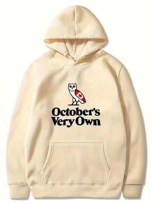 2 0 2 5 Canada Traditional Letter October's Very Own Printed European Size Spring Autumn Men's Loose Hoodie Comfortable Pullover Sweatshirt - Black - View 5