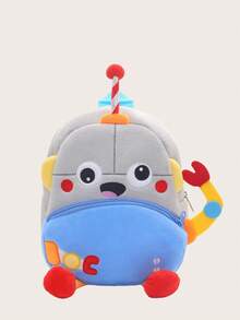 1个可爱卡通宇航员机器人毛绒背包，适合2-4岁男孩女孩日常使用 - 淺灰色 - 查看 4