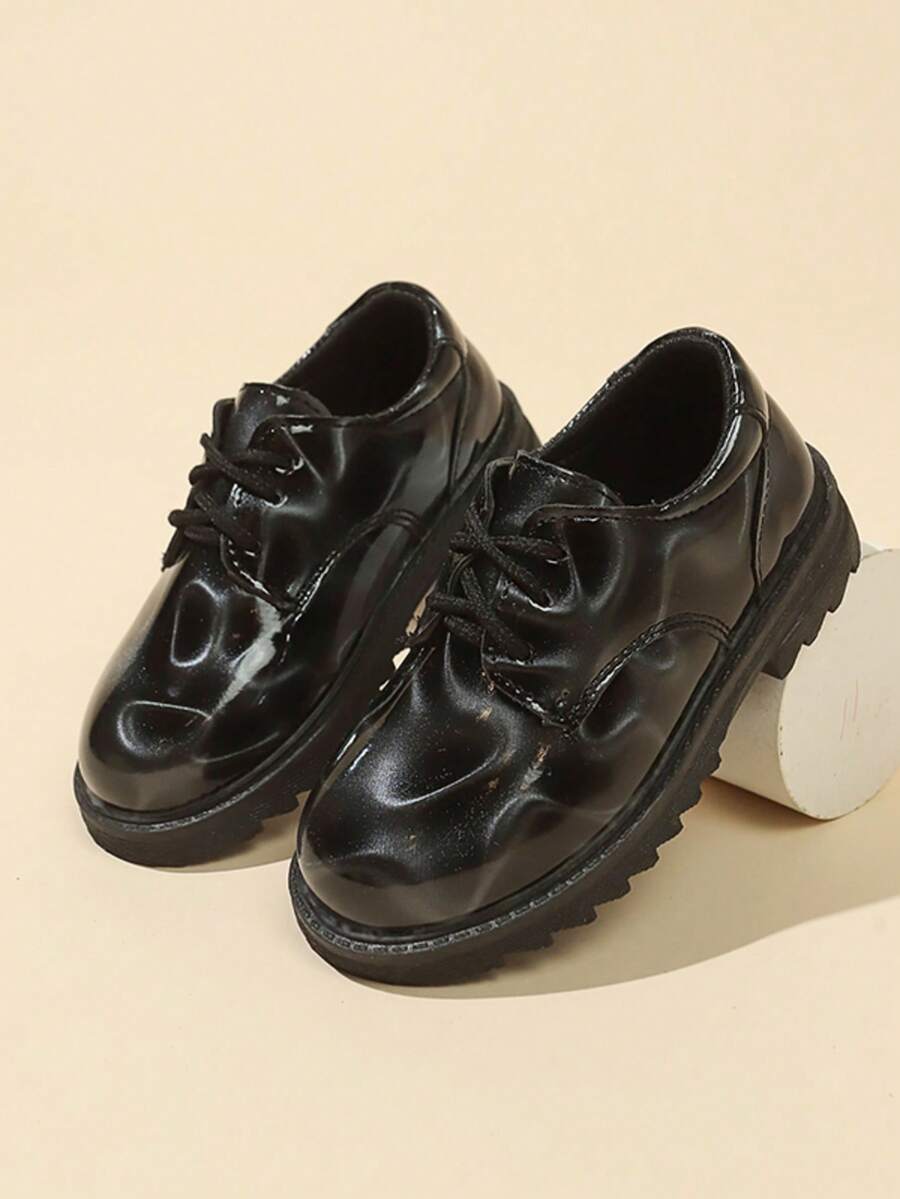 Nuevos zapatos de cuero para niños, zapatos casuales de suela blanda con cordones para niños pequeños, zapatos versátiles ligeros y de moda con punta redonda para todas las estaciones - Gris - Ver 1