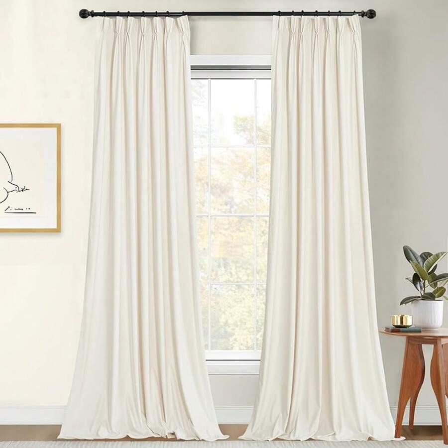 Olive Green Pinch Pleated Curtains 96 Inches Long, Thermal Insulated Window Drapes With Hooks, Soft Track System Panels Living Room, W38 X L96, 2 Panels, Home Decor - 象牙 - 查看 1