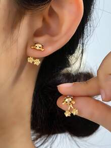 1 Pair Creative Cute Cat Paw Front & Back Style Earrings For Women - Gold - View 1