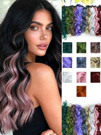 20-calowe, jednoczęściowe, kręcone przedłużki do włosów – włókno syntetyczne, wielokolorowa, ombre, żywe kolory, odpowiednie na festiwale muzyczne, Halloween, Boże Narodzenie i inne okazje