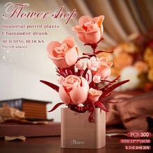 Conjunto de blocos de construção de bonsai de rosas preservadas de 1 peça, decoração para casa, planta em vaso de cravo, ornamento de jasmim, presente para o dia dos namorados, dia do professor, natal, aniversário