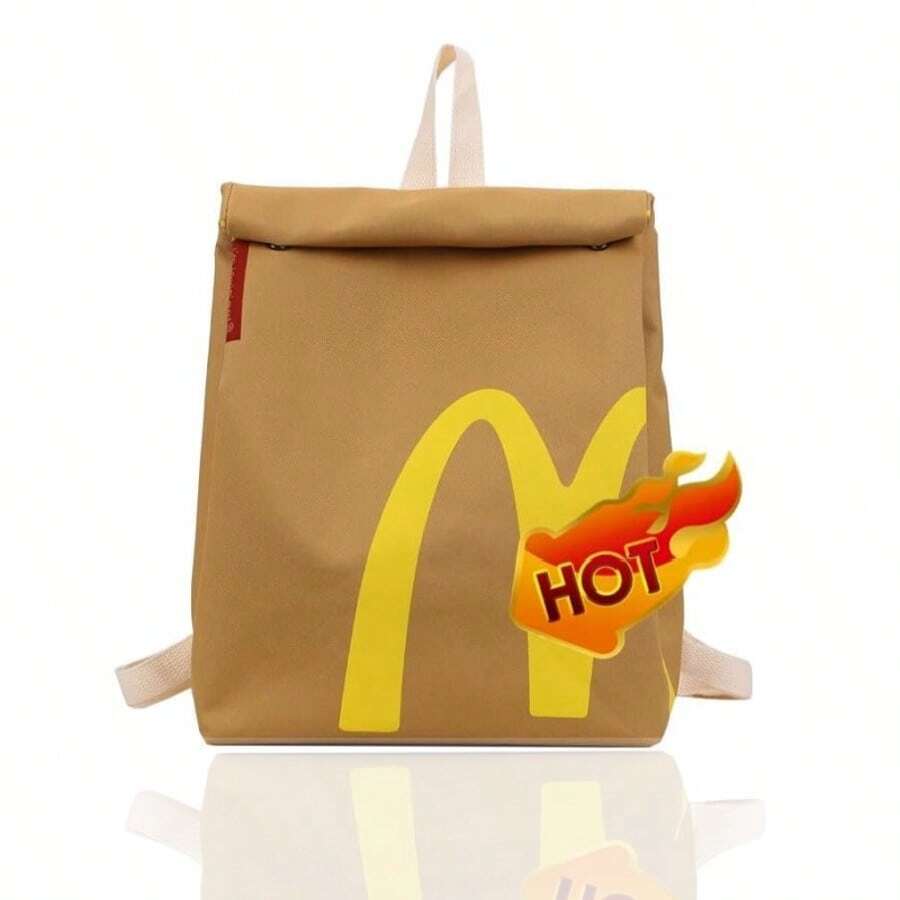 Fun Retro Paper Bag - Casual Canvas Backpack - Classic Large Capacity Bag - Single Shoulder Casual Canvas Backpack - Ginger - View 1