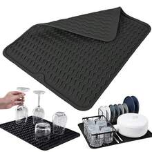 Silicone Sink Draining Board Mat Dish Glassware Kitchen Drainer Drying Mat Black - Black - View 5