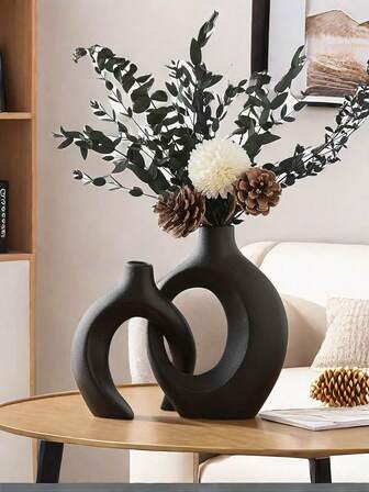 树脂花瓶两件套，现代家居装饰镂空波西米亚风花瓶，客厅茶几婚礼装饰（小号花瓶尺寸偏小，介意者请选择大号）