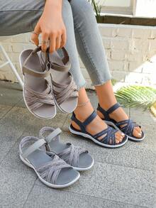 2026 Colorblock Elastic Criss-Cross Strap Hook And Loop Sports Sandals, Suitable For Spring/Summer Outdoor Activities - Navy Blue - View 2