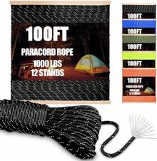 EstiloCooBigo - Cuerda De ParacaíDas De 1000 Libras, 4 Mm, 12 Hebras, 100 Pies, Reflectante, Color Negro, Paracord Para Bricolaje, Pulsera/Cordones, Tienda De CampañA, Senderismo, Supervivencia U OtrosVersióN Mejorada - Negro reflectante - Ver 13