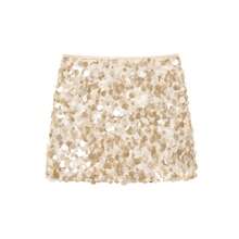 音乐节亮片设计低腰百搭闪亮迷你裙，适合女士，优雅女士串珠裙 - 卡其色 - 查看 2