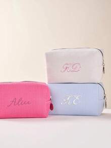 1 Stück personalisierte bestickte Namenstaschen, Monogramm-Tasche, Kosmetiktasche, Make-up-Tasche, Hautpflege-Tasche, Kulturbeutel, Aufbewahrungstasche, Reiseessentiell, Kreuzfahrt-Essentiell, Wohnheim-Essentiell, Brautjungferngeschenk, Muttertagsgeschenk, Geburtstagsgeschenk, Heimdekoration, Badezimmer, Wohnzimmer, Nachttisch-Organizer, Kosmetiktasche, Reise, Make-up-Tasche, Tasche, Make-up-Tasche, Reiseessentiell - Verschiedenfarbig - Übersicht 7