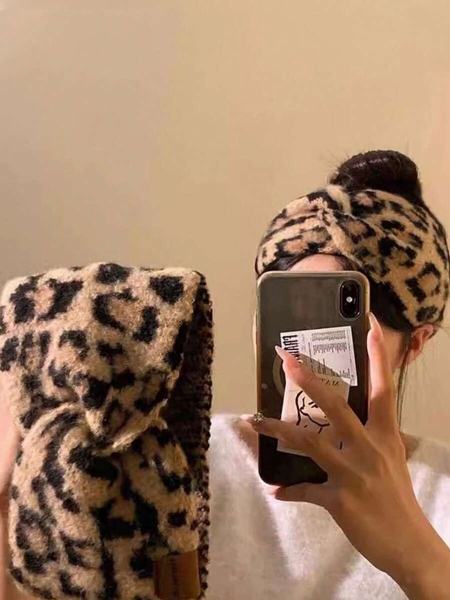 1pc Elegant Vintage Leopard Print Headband - Thick & Warm Winter Headwrap For Women, Soft Fabric, Suitable For Fitness, Outdoor Activities, Holiday Gifts (Christmas, Valentine's Day, Easter), Sports Accessory, Knotted Headband - Multicolor - View 1